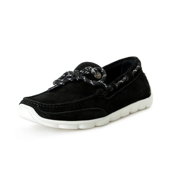 Versace Men\'s Black Suede Leather Slip On Loafers Moccasins Shoes US 11 IT 44